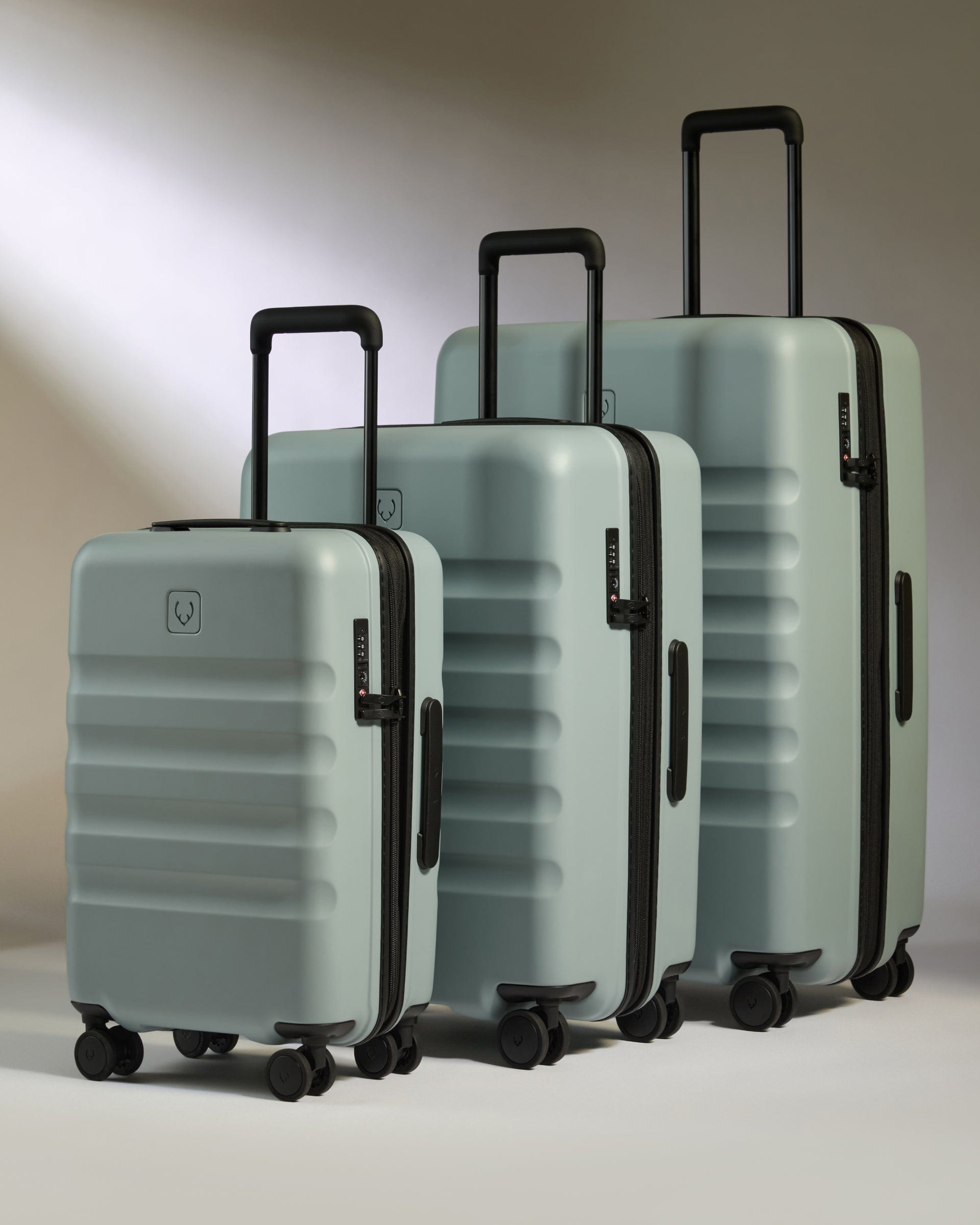View Antler Icon Stripe Set With Expander Cabin Suitcase In Mist Blue information