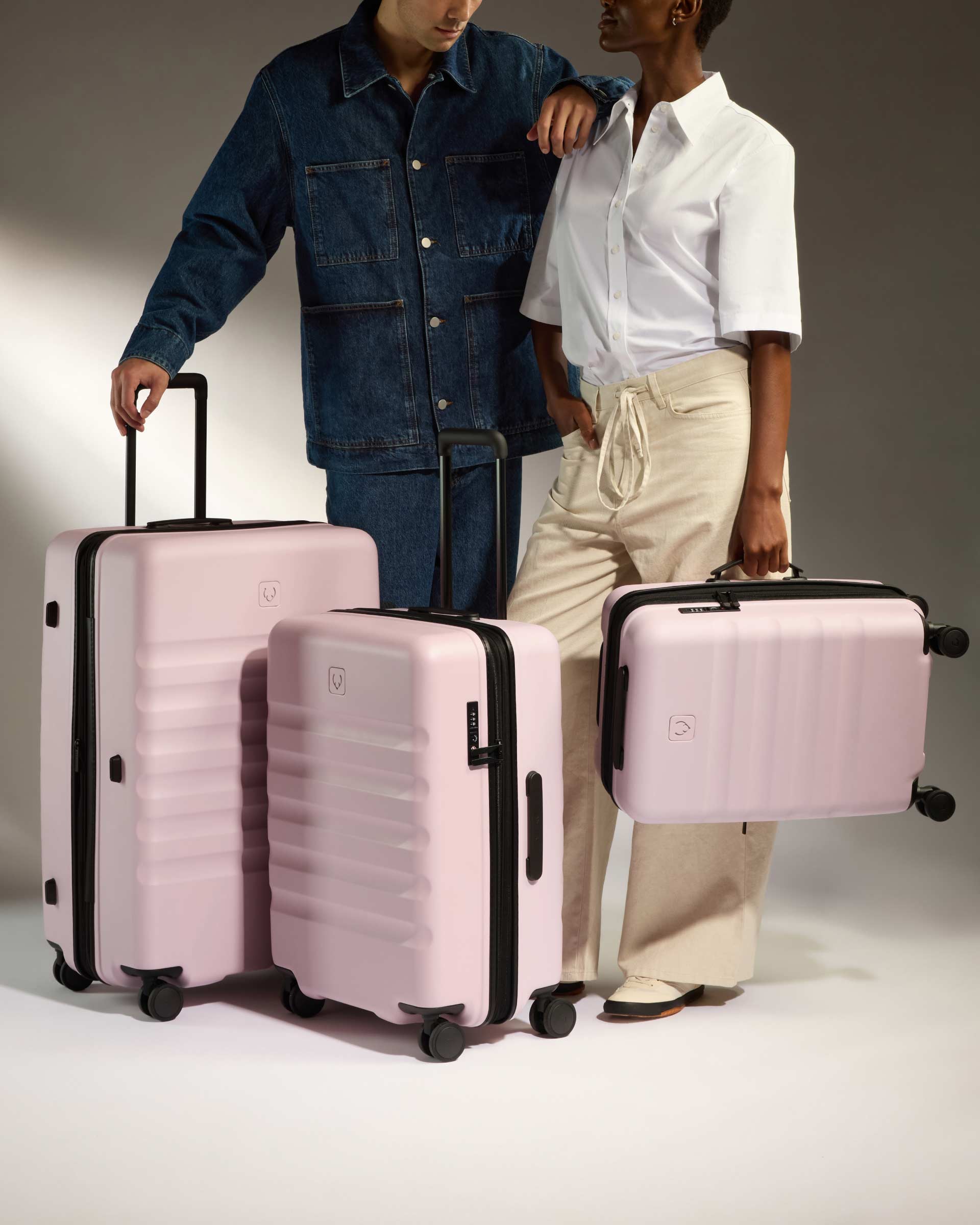 View Antler Icon Stripe Set With Expander Cabin Suitcase In Moorland Pink information