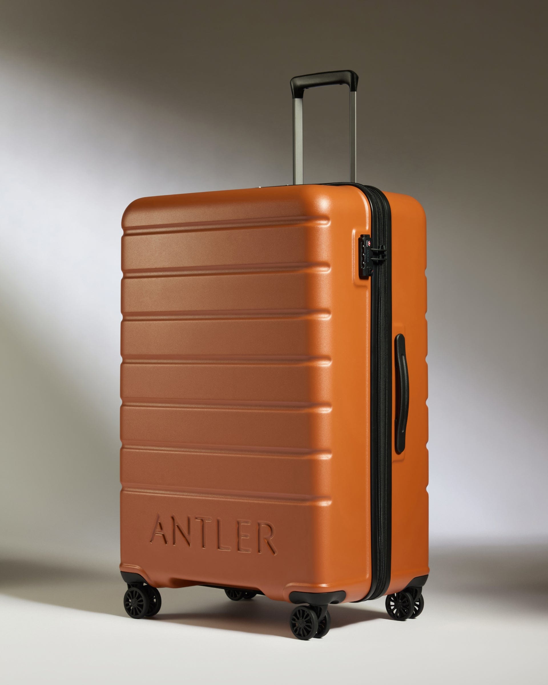 View Antler Logo Large Suitcase In Amber Size 355cm x 537cm x 81cm information