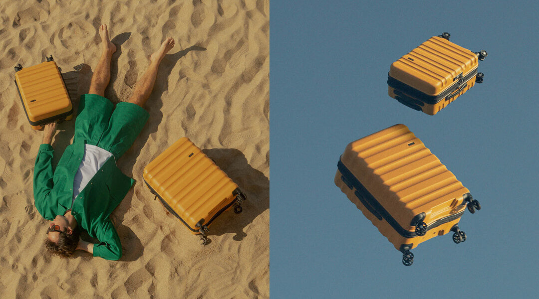 Andoni Beristain for Antler Clifton luggage in Ochre