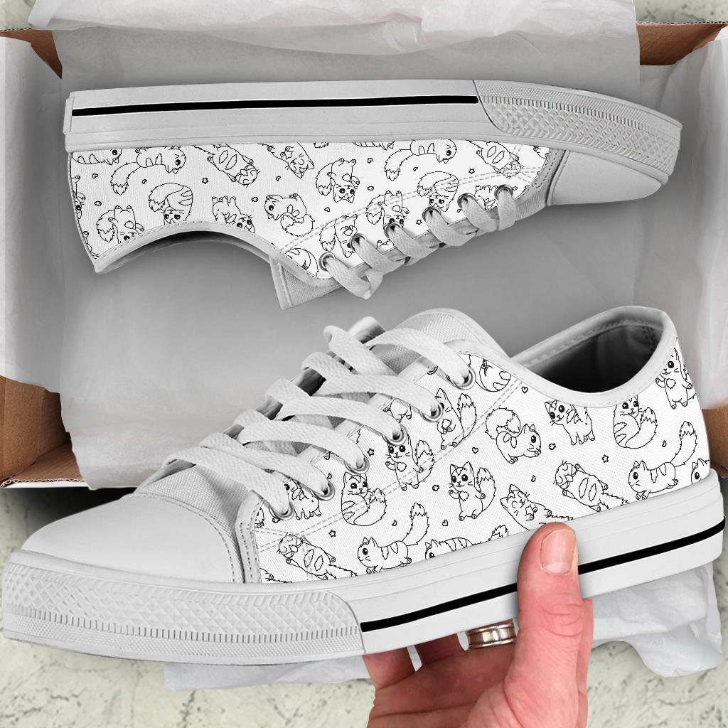 Kitty Cat Cuties Low Top Sneakers Color-My-Own Coloring Canvas Shoes - PopSlaw