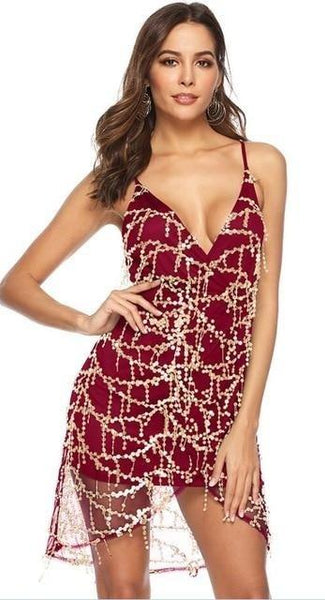red and black sequin dress