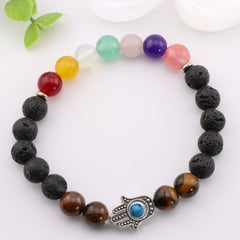 Pulsera de chakras con piedra de lava y equilibrio energético - Cuentas de 8 mm, armonía y equilibrio