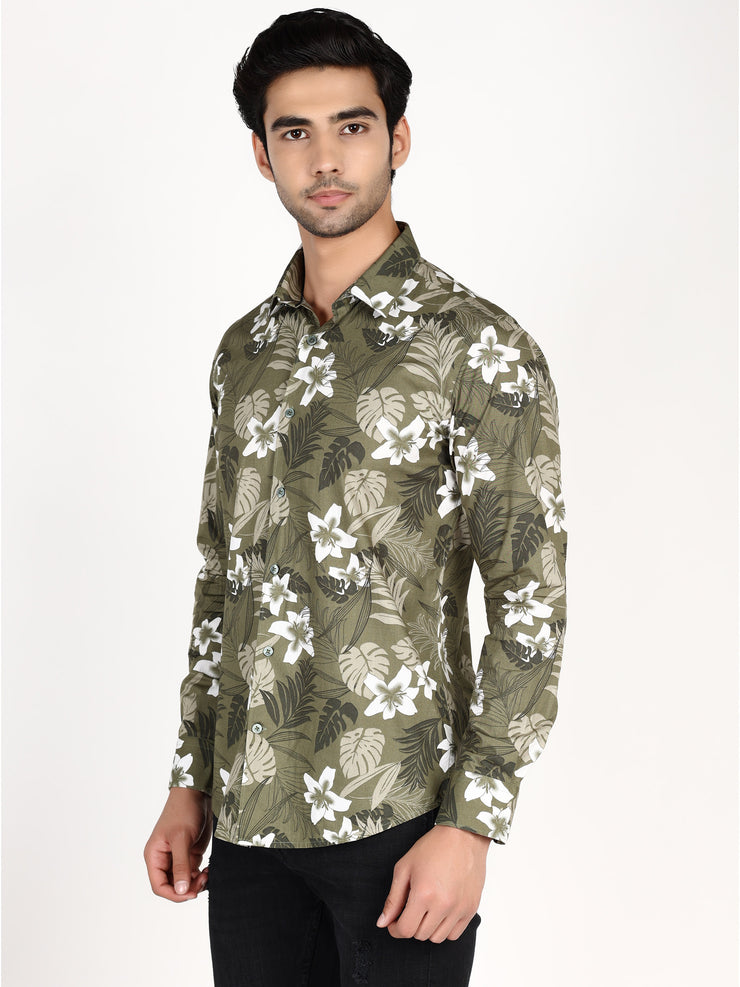 Callino London Men's Olive Tropical Print Casual Shirt
