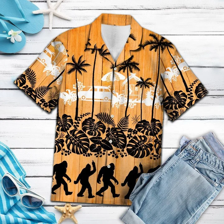 Black Bigfoot And Palm Tree Summer Time Pattern Hawaii Shirt Ha95331