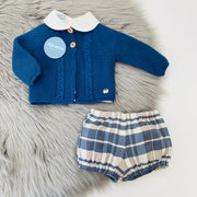 Petrol Blue Knitted Cardigan & Tartan Pant Set