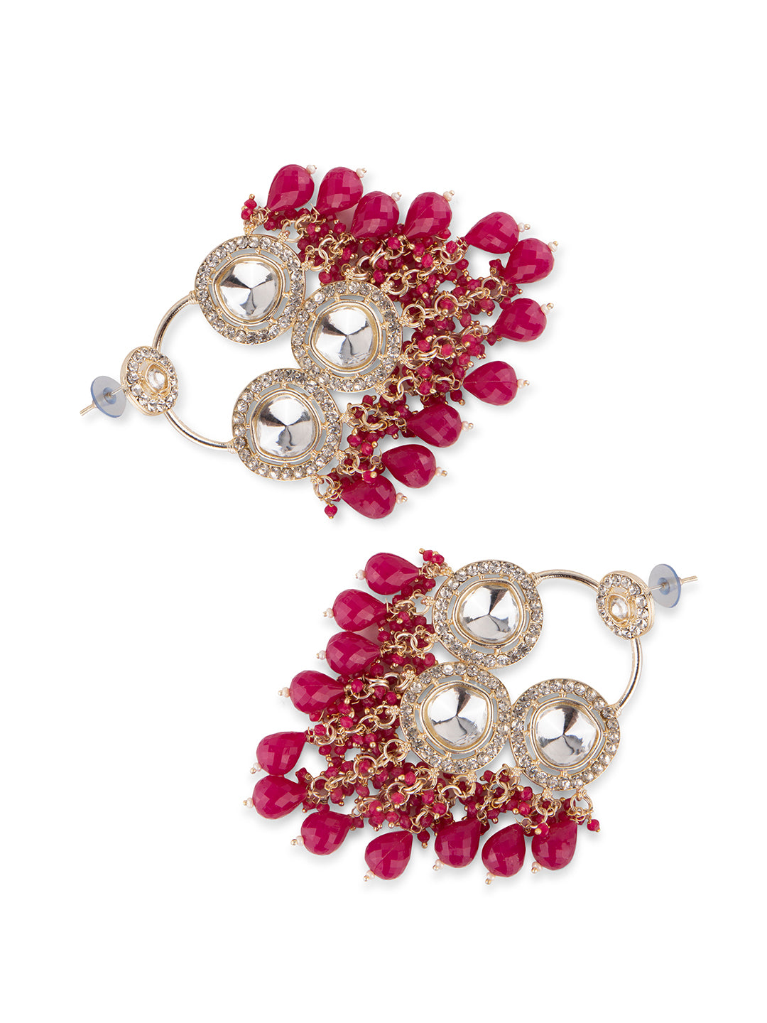 Priyaasi Magenta Floral Meenakari Drop Earrings