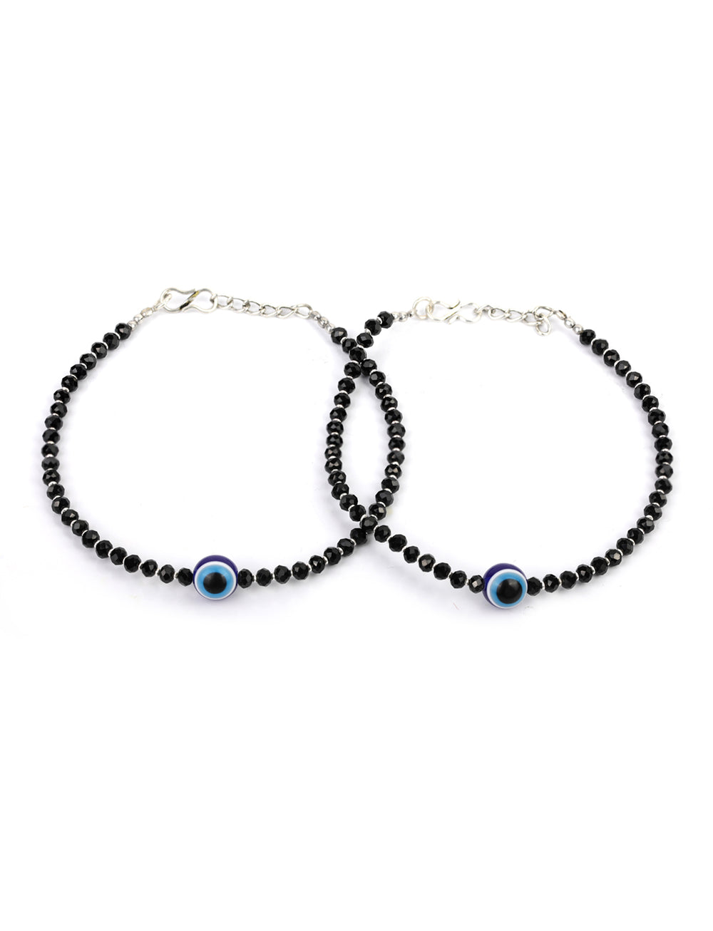 925 Sterling Silver Beads Evil Eye Black Thread Anklet- Dark Blue –