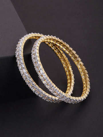 Set Of 2 Dual Toned American Diamond Studded Bangles in Floral Pattern ...