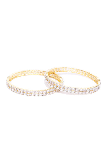 Set Of 2 Dual Toned American Diamond Studded Bangles in Floral Pattern ...
