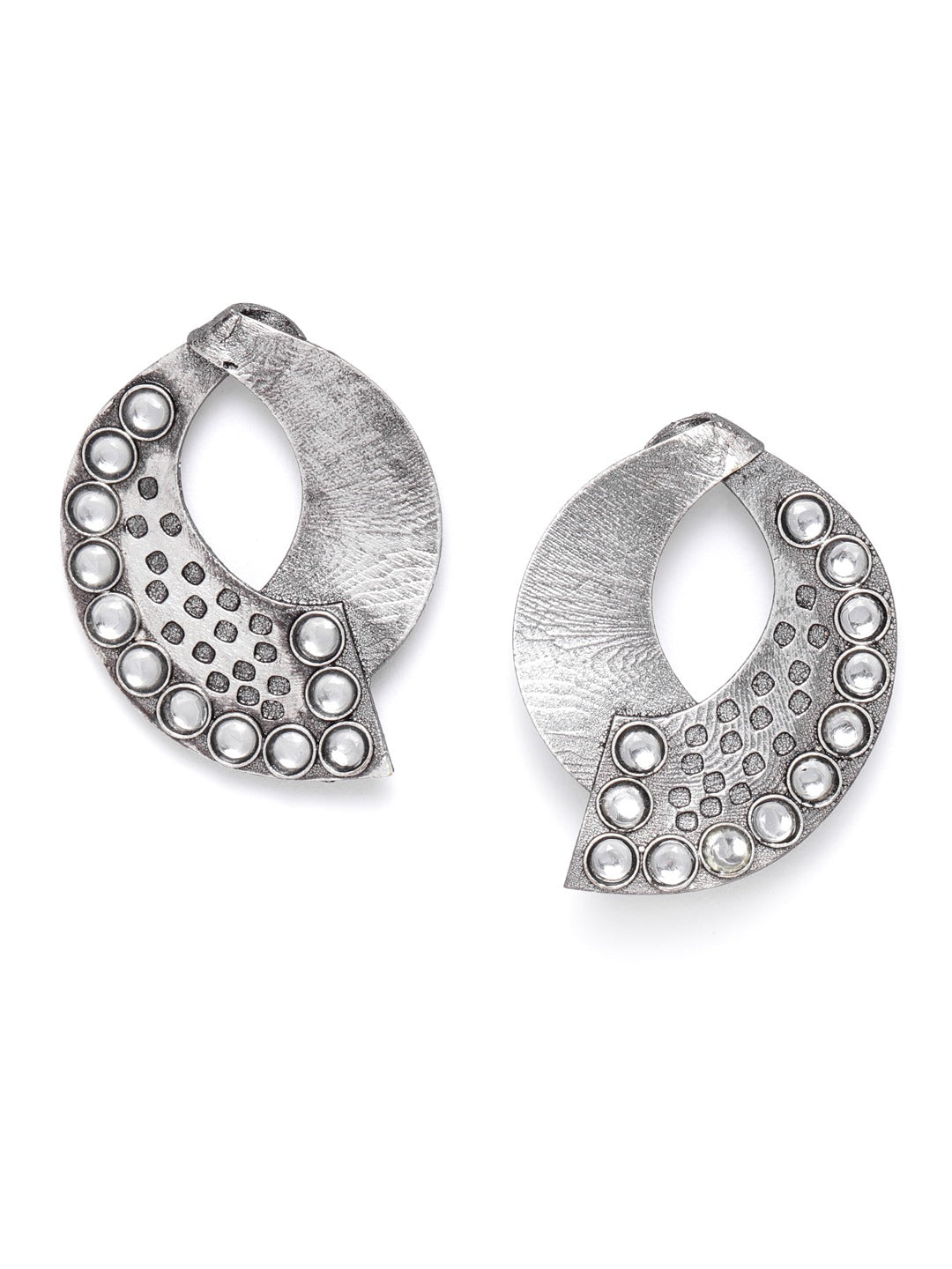 Oxidised Silver-Plated Stone studded Drop earrings