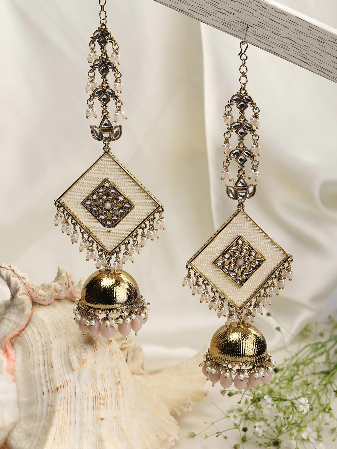 Buy Maalyaa (Brand of Kalyani Covering) Brass Kundan Stud & Jhumkas for  Women & Girls at