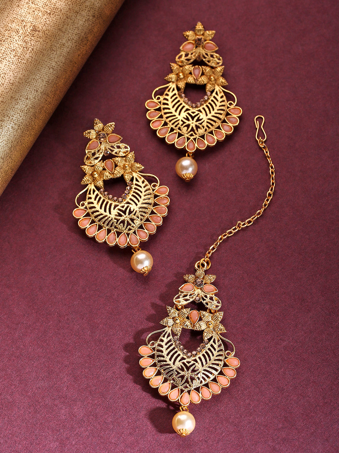 Indian Jewelry/gold Indian Earrings Tikka Set/indian Dark Pink. Black, Peach  Chand Balli Earrings Jewellery/wedding Bridal Shubh Jewelry - Etsy Finland