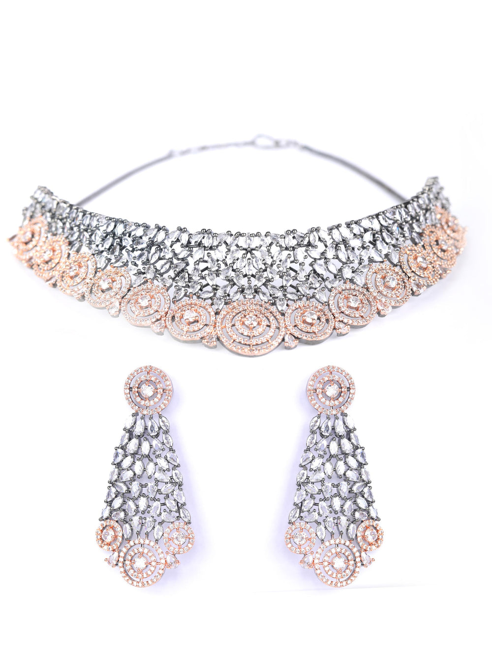 Rose Gold Plated Cubic Zirconia & American Diamond Jewellery Set With  Maangtikka for Women & Girls. at Rs 653/set, Mumbai
