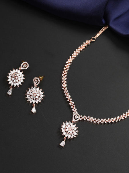 American Diamond Rose Gold Plated Jewellery Set – Priyaasi
