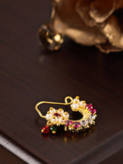 Gold Plated AD And Pearls Studded Maroon Clip-On Nosepin