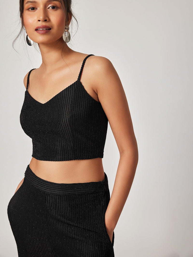 Buy Black Shimmer Stripe Crop Top Online | The Label Life