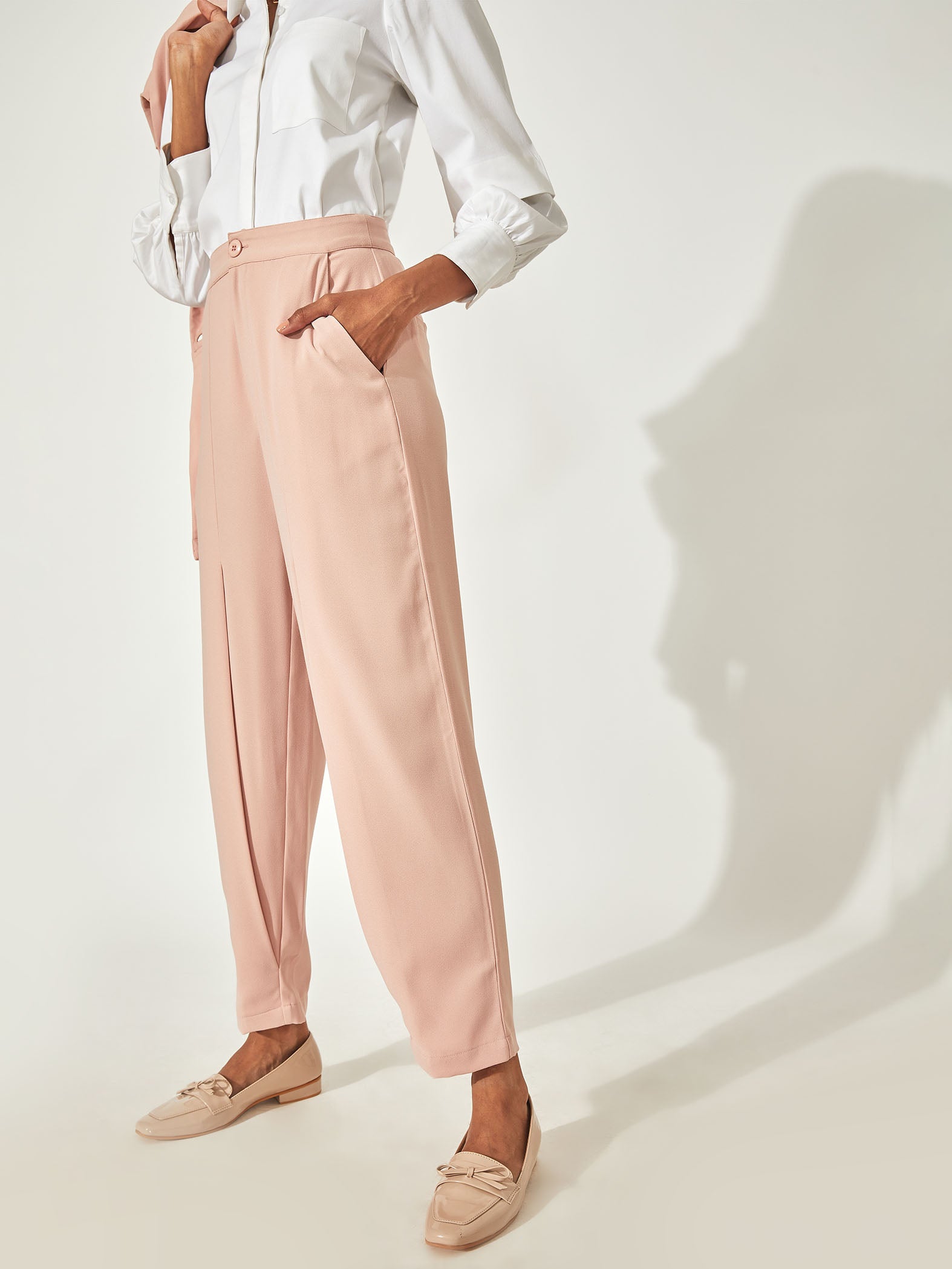 Salmon Cotton Tapered Trousers