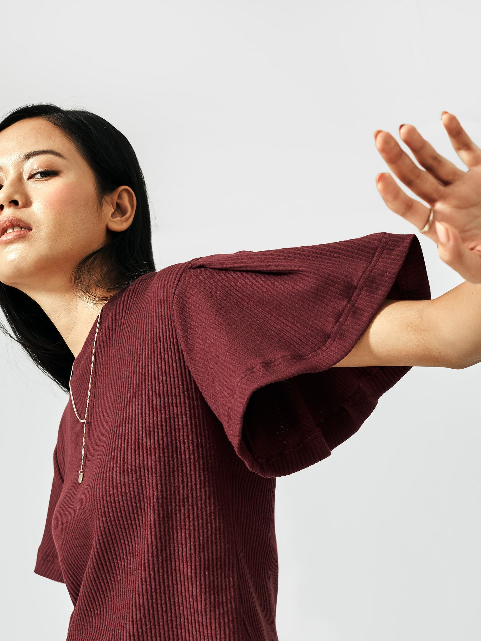 

Burgundy Bell Sleeve Top, Red