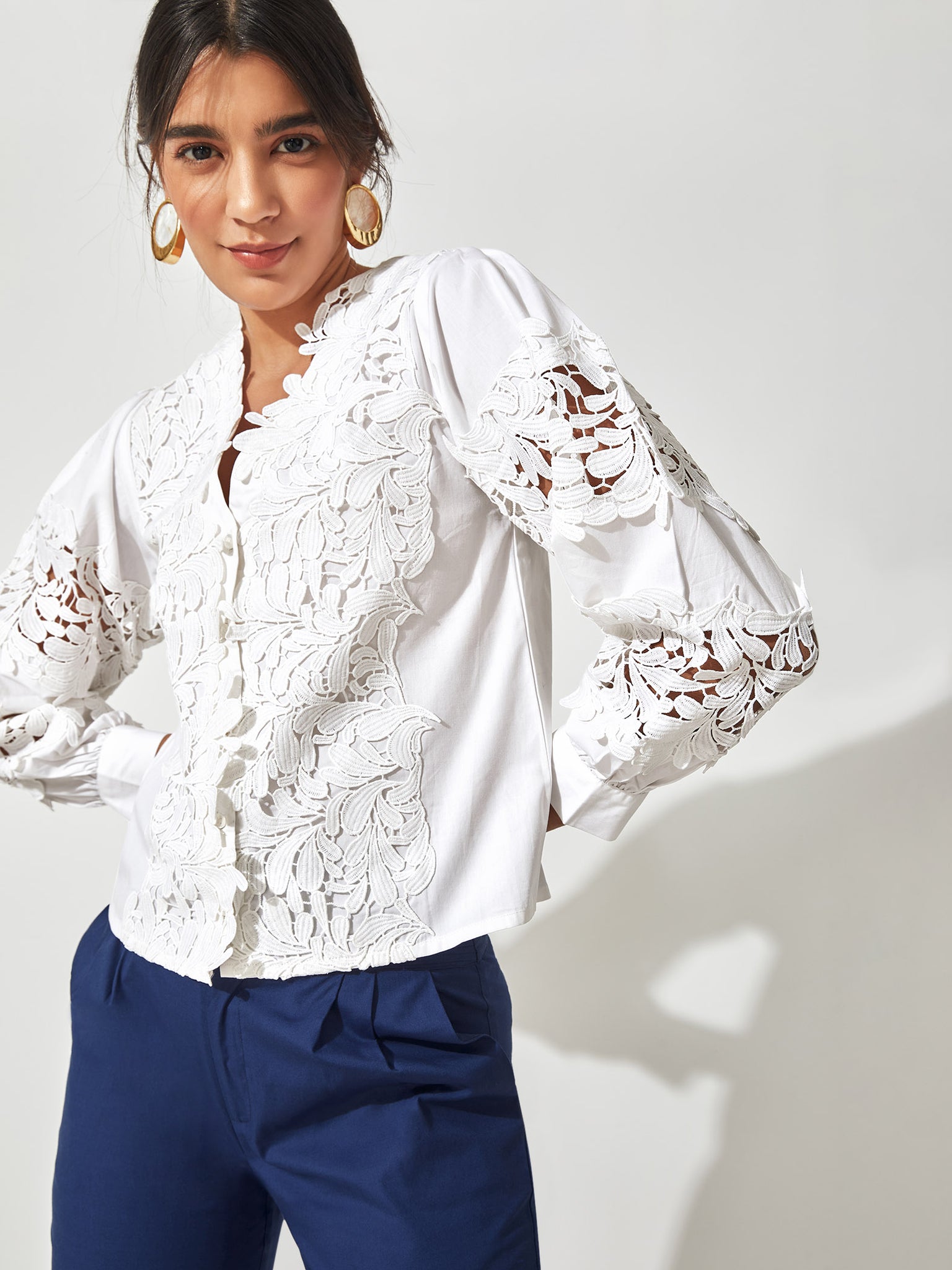 

White Lace Insert Shirt