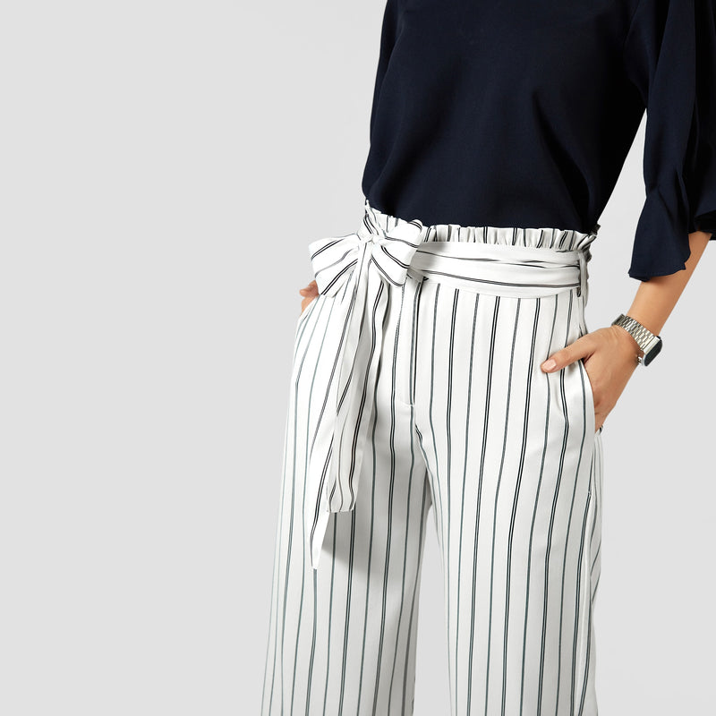 striped belted pants