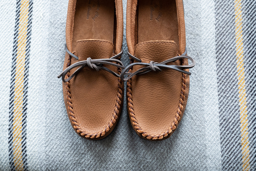 Men's loafer moccasins made from elk hide