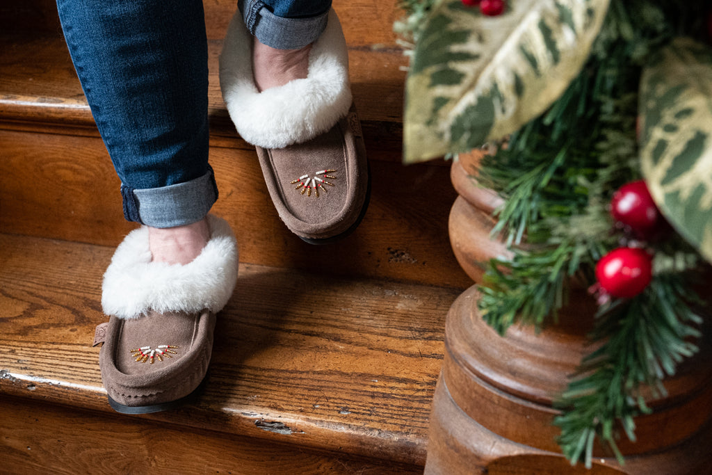 Cozy Christmas fuzzy sheepskin slippers