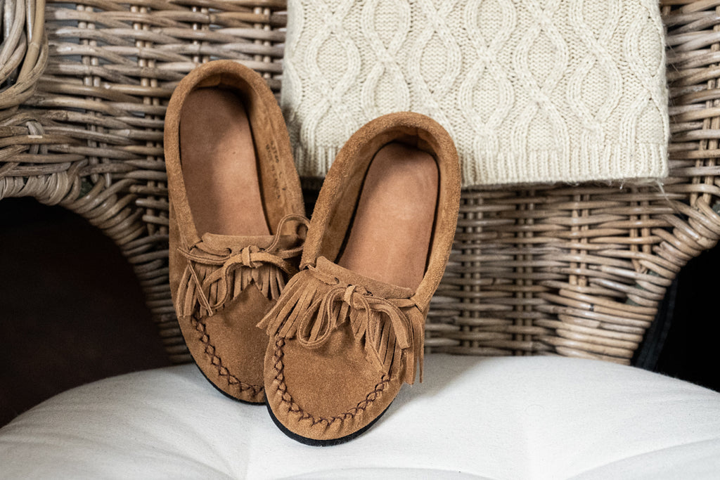 cute stylish ladies suede moccasins with fringe