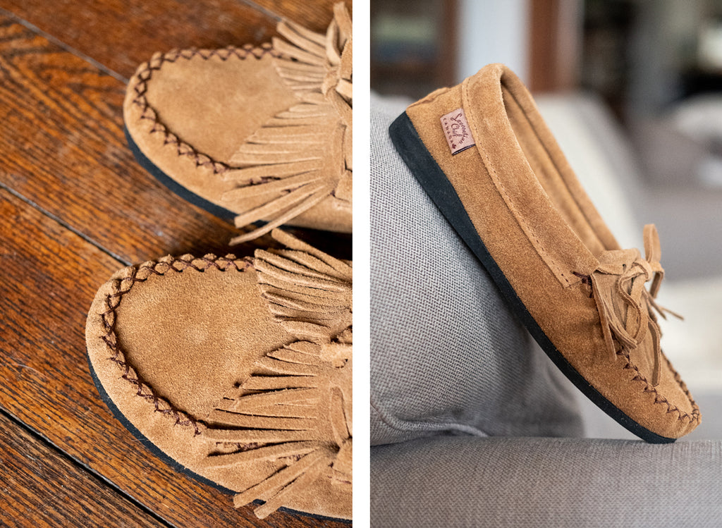 Laurentian Chief made in Canada moccasins brown women fringe