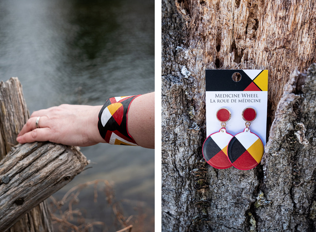 Native American style vegan leather bracelet and earrings