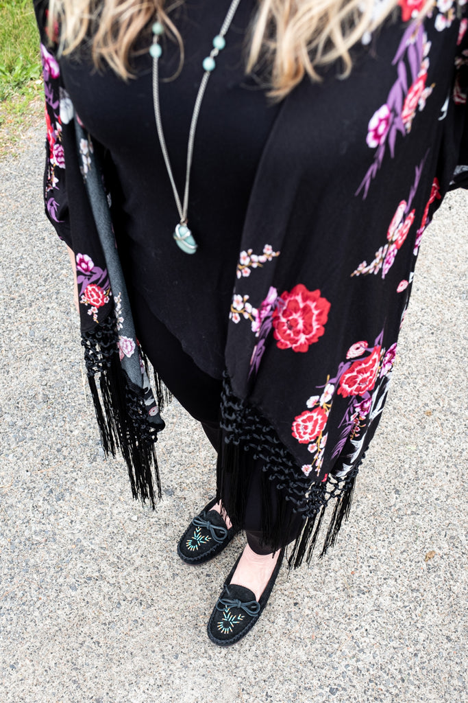 black moccasins with stylist outfit