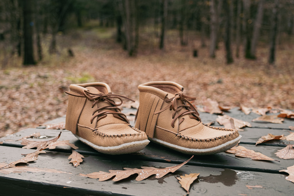 fall style, authentic Native American made moccasin boots Canada