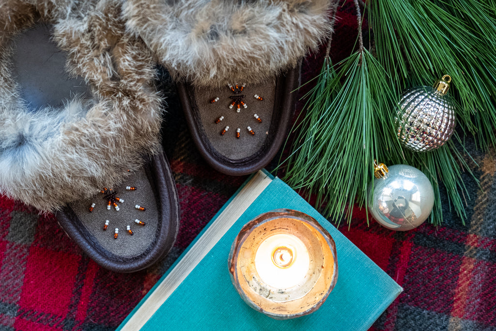 Women's cozy winter moccasin slippers made in Canada