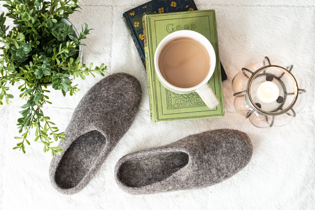 Felted wool house shoes are the perfect blend of luxury, practicality, and classic neutral styling