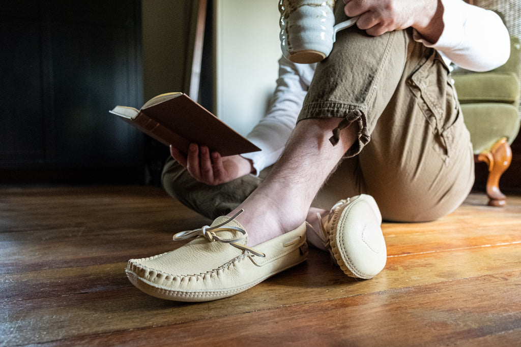 Laurentian Chief men's caribou leather moccasin slippers