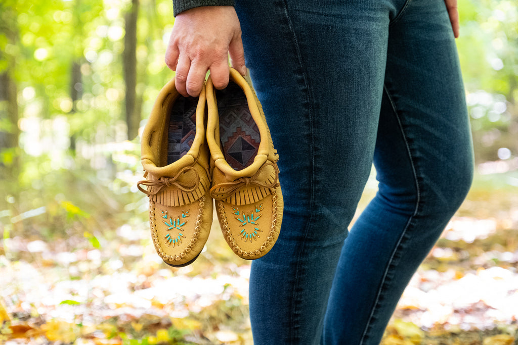 authentic women's moccasins beaded and fringed