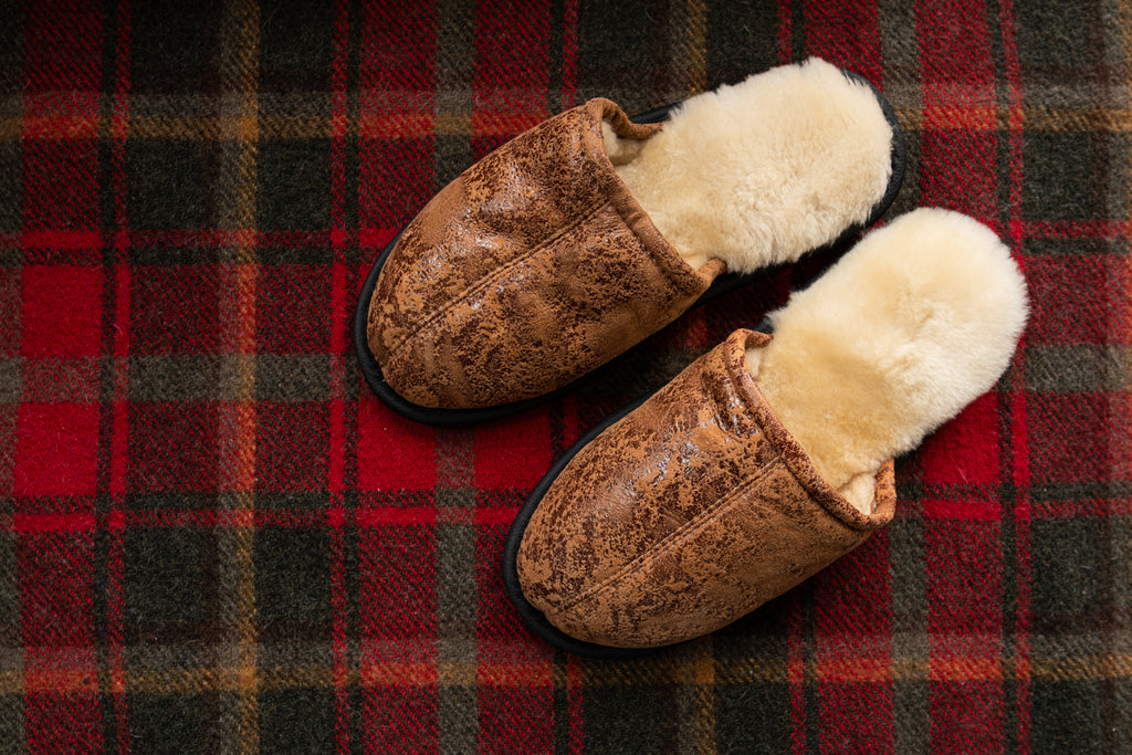 Men's cozy and comfortable slip-on sheepskin slippers for sale online