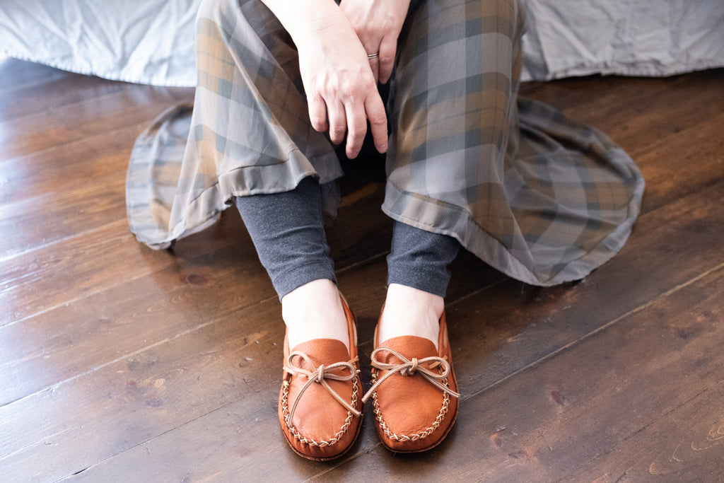 Women's genuine bison leather made in Canada moccasins with extra wide toe box