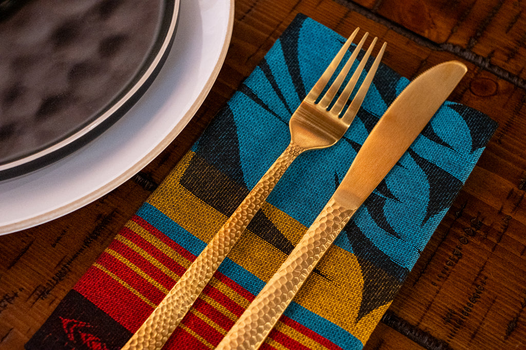 Beautiful Native Indigenous artwork featured in cloth napkins for table setting