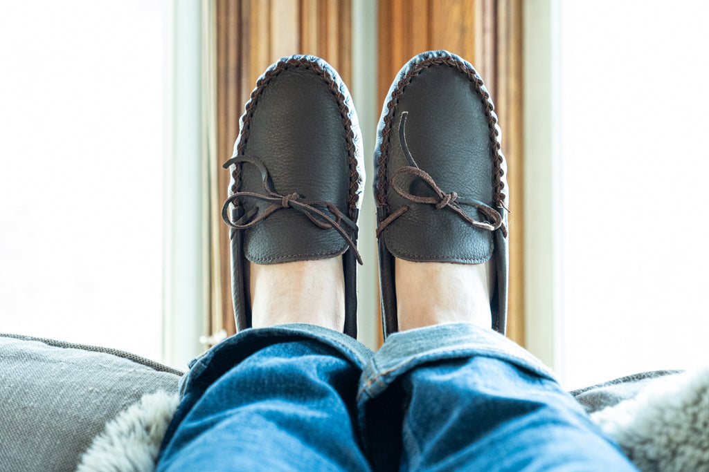 These soft-soled moccasin-style slippers are simple, yet elegant