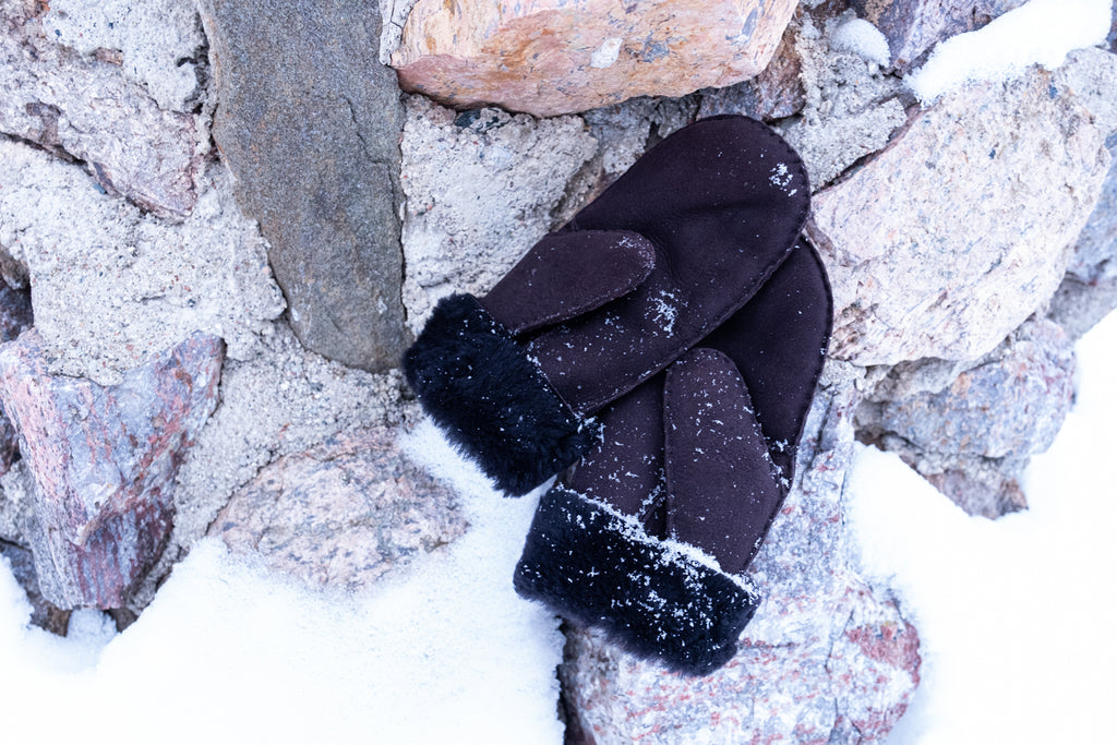 Sheepskin mittens are perfect for playing in the snow