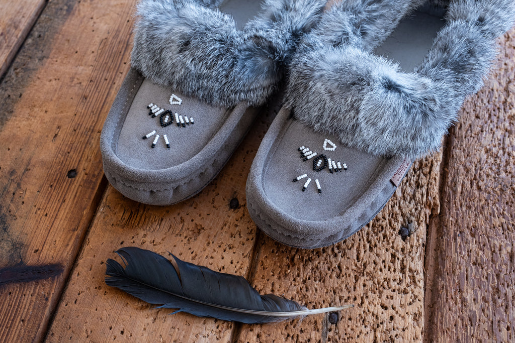 Laurentian Chief Men's Rabbit Fur Moccasin Slippers