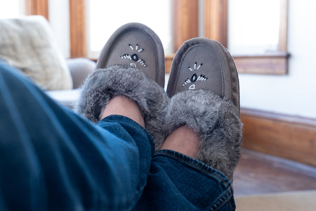 Rabbit Fur Beaded Moccasins made in Canada by Laurentian Chief