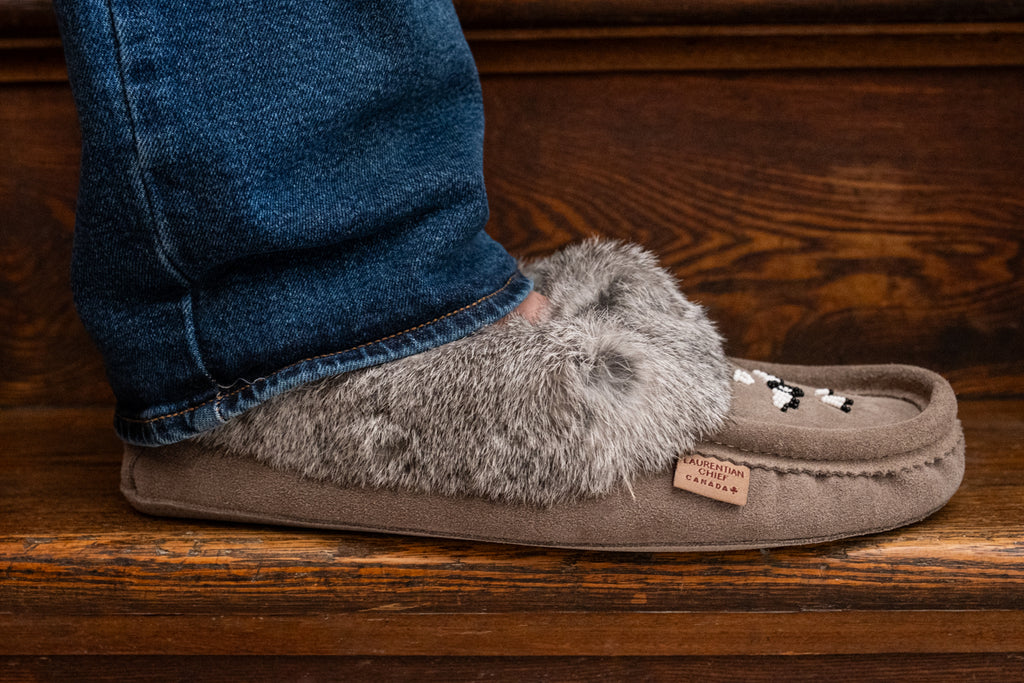 Laurentian Chief Rabbit Fur Moccasin Slippers