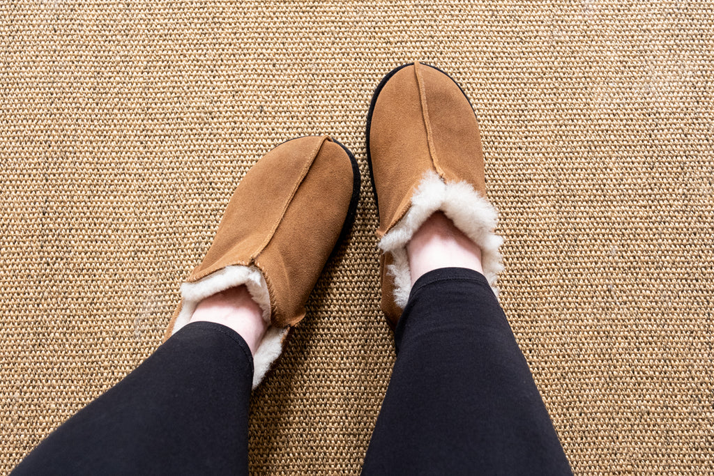 women's sheepskin slippers for indoors warm and plush sheepskin lining