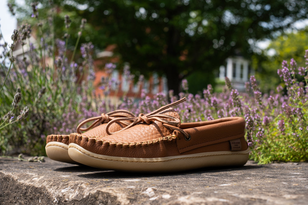 Durable rubber sole on a pair of men's traditional casual moccasin loafers.