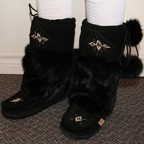 tall black fur boots