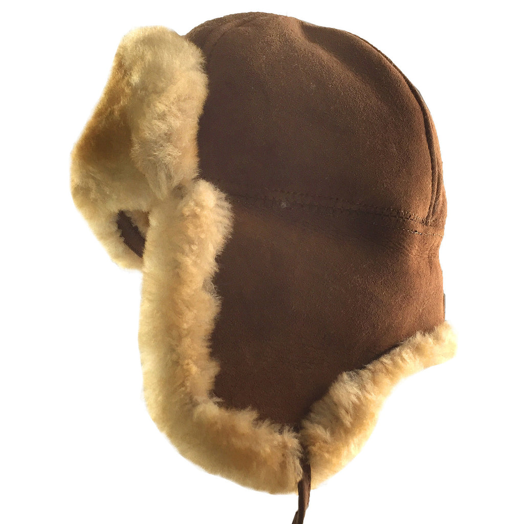 Real Sheepskin Lined Mountie Trapper Hat with Genuine Suede Exterior ...