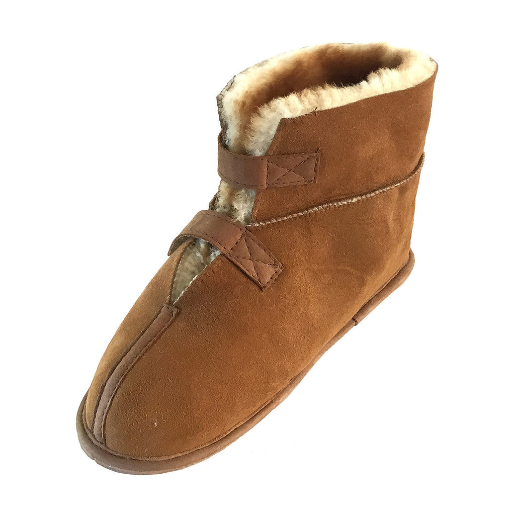 Women's 100% Real Sheepskin Cabin Slippers with Velcro Straps & Collar ...