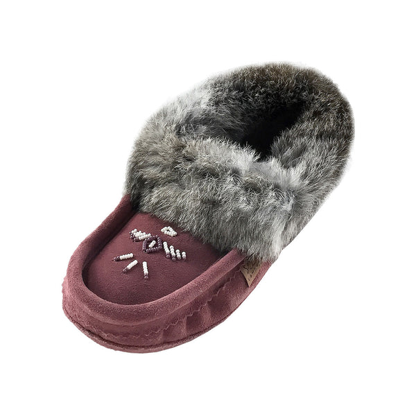 Women's Fleece Lined with Real Rabbit Fur Collar Moccasin Slippers ...